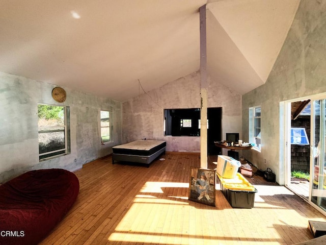 interior space with lofted ceiling and light hardwood / wood-style floors