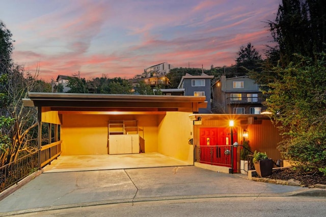 contemporary home with a carport