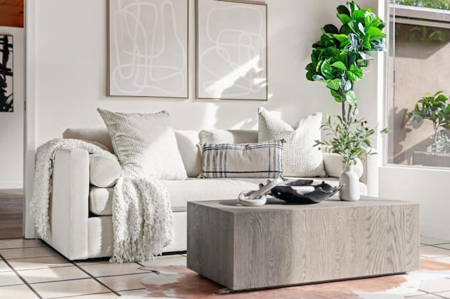 living room featuring tile patterned flooring