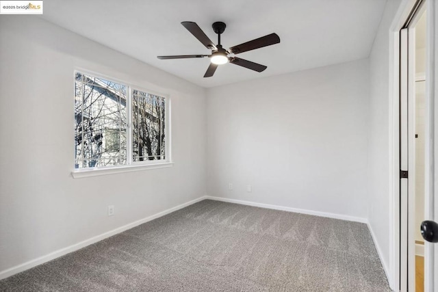 empty room featuring ceiling fan and carpet floors