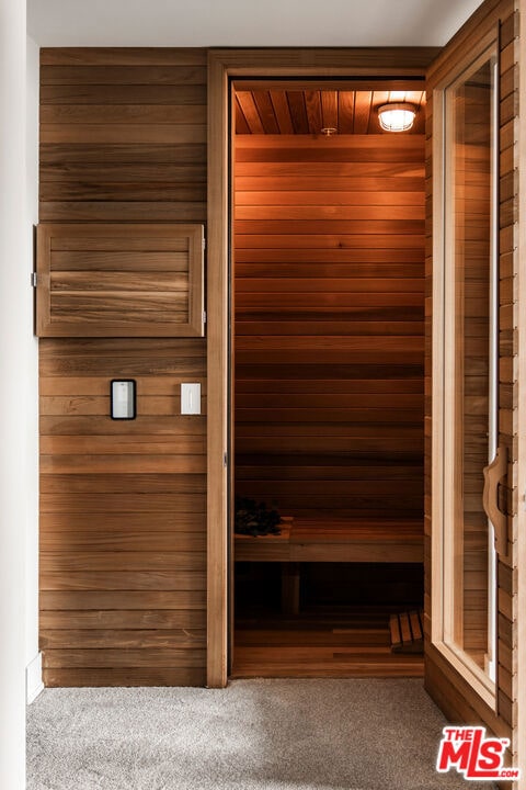 view of sauna / steam room with carpet