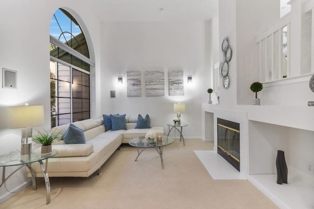 living room with light colored carpet