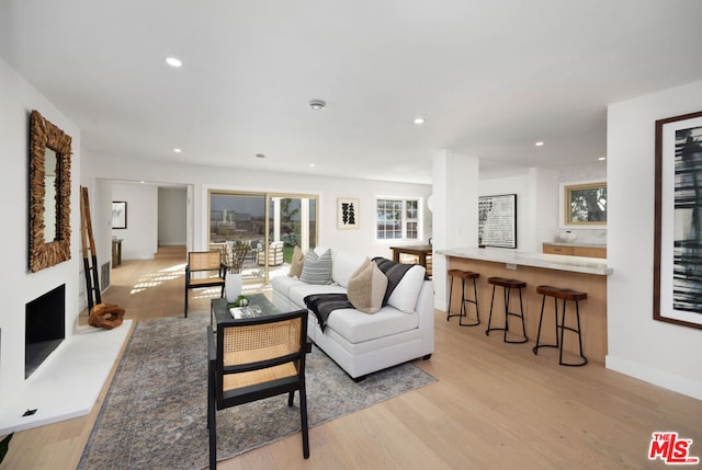 living room with light hardwood / wood-style floors