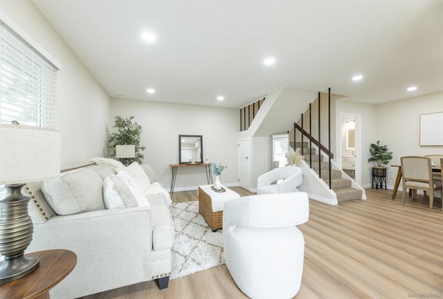 living room featuring light wood-type flooring