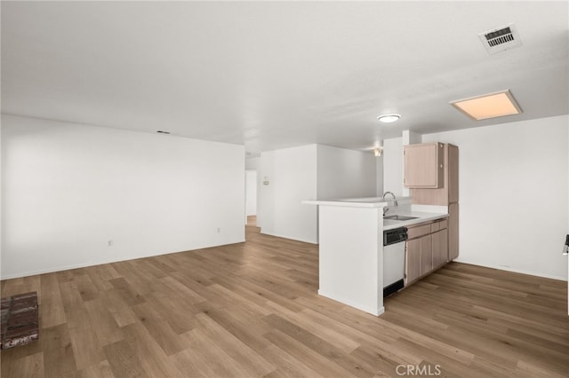 unfurnished living room featuring light wood-type flooring and sink