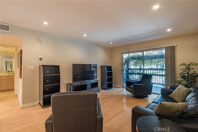 living room with light wood-type flooring