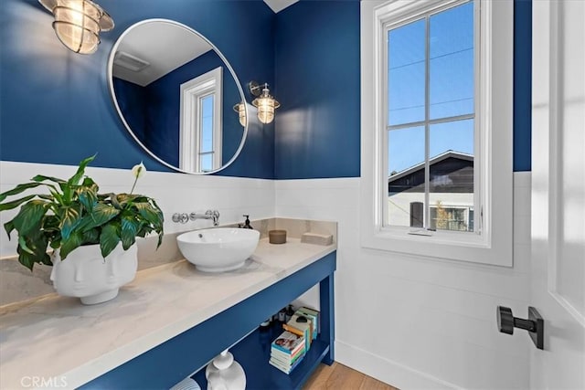 bathroom featuring sink and hardwood / wood-style floors