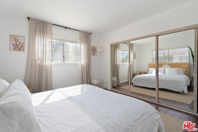 bedroom with a closet and wood-type flooring