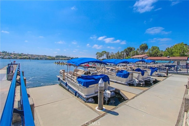 dock area with a water view