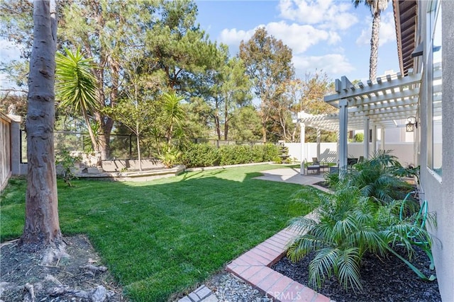 view of yard featuring a pergola and a patio