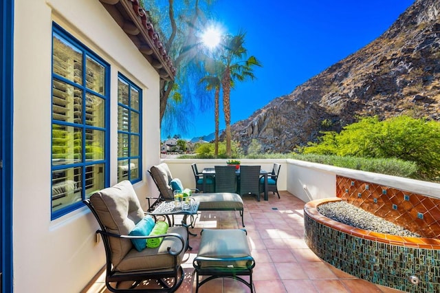 view of patio featuring a mountain view