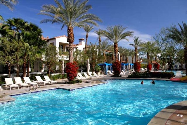 view of swimming pool featuring a patio