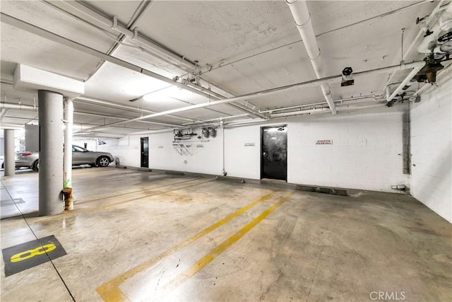 parking deck with concrete block wall