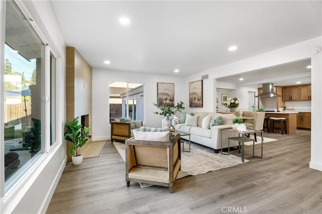 living room with light hardwood / wood-style floors