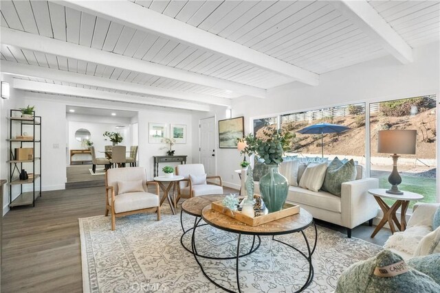 sunroom with beam ceiling