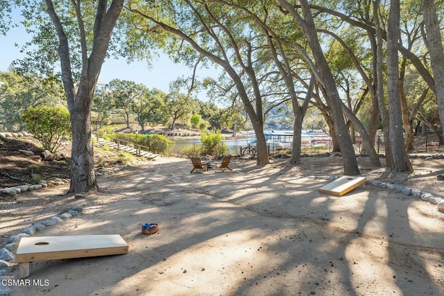 view of yard with a water view