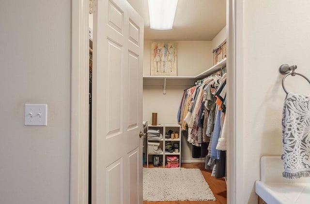 spacious closet featuring hardwood / wood-style flooring