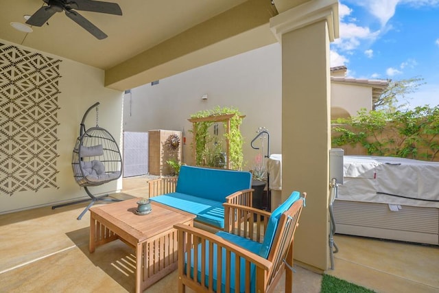 view of patio featuring ceiling fan and an outdoor hangout area