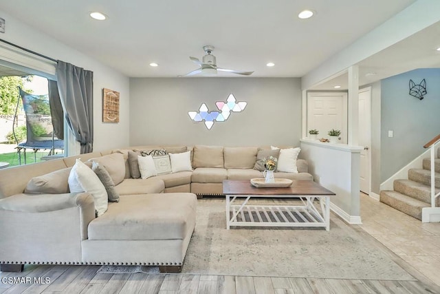 living room with ceiling fan