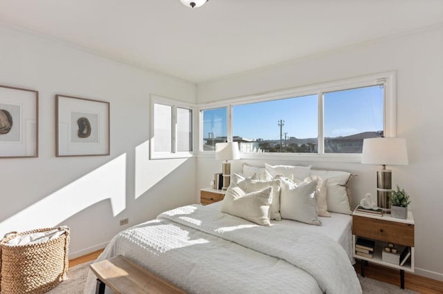 bedroom with wood-type flooring