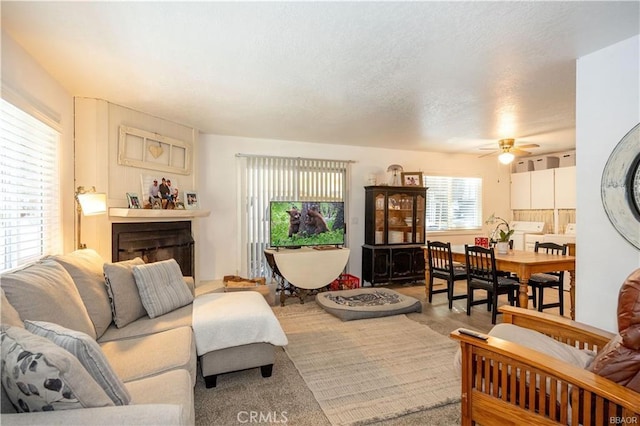 living room featuring ceiling fan