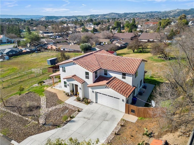 aerial view featuring a residential view and a mountain view