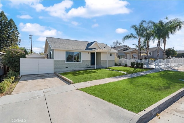 ranch-style home with a front lawn