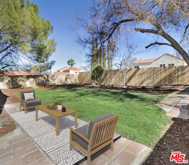 view of yard with a patio area and outdoor lounge area