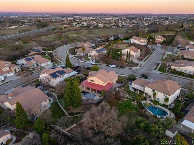 view of aerial view at dusk