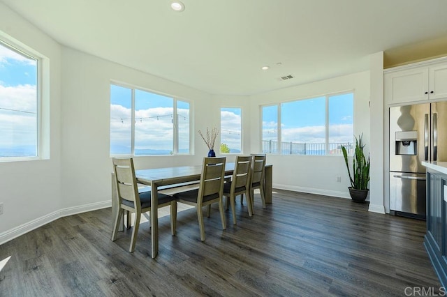 dining space with dark wood-type flooring