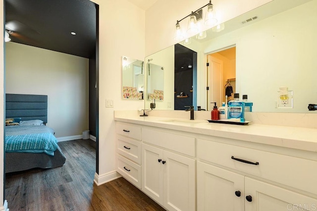 bathroom with wood-type flooring and vanity