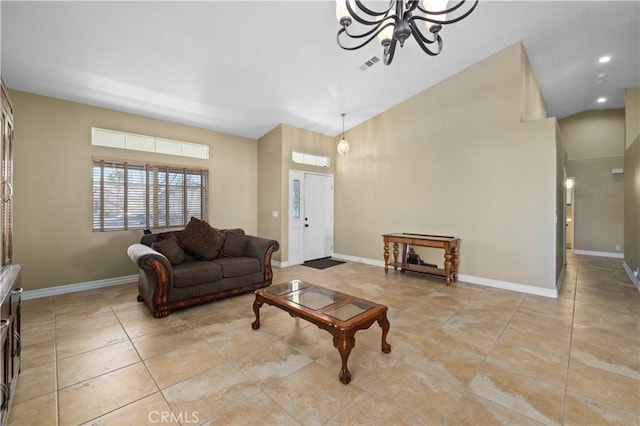 living room featuring a chandelier