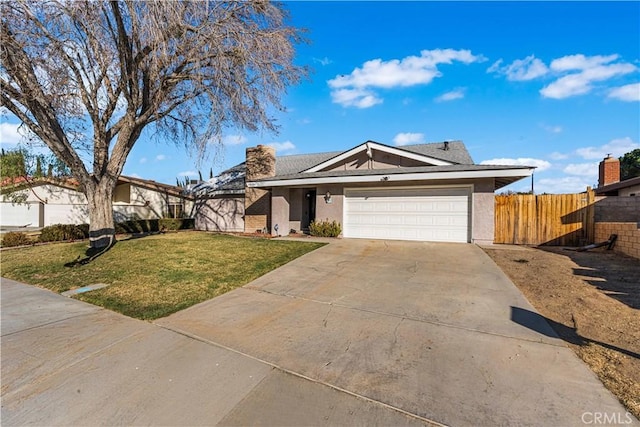 ranch-style house with a front lawn and a garage