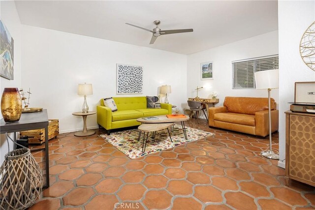 living room with ceiling fan