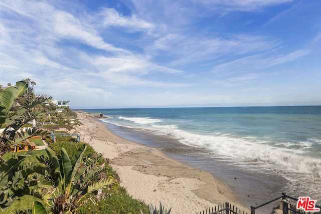 view of water feature with a view of the beach