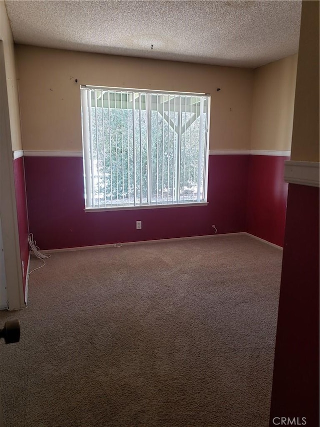 spare room featuring a textured ceiling and carpet floors