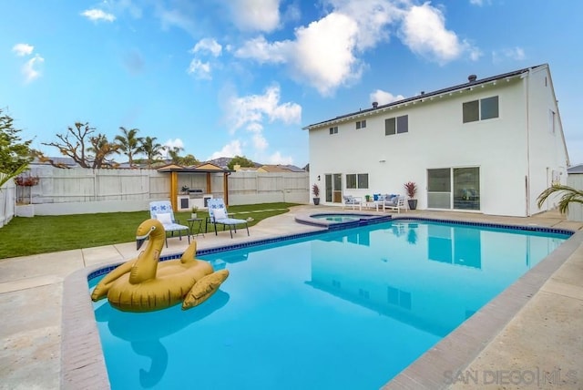 view of pool with a gazebo, an in ground hot tub, and a patio