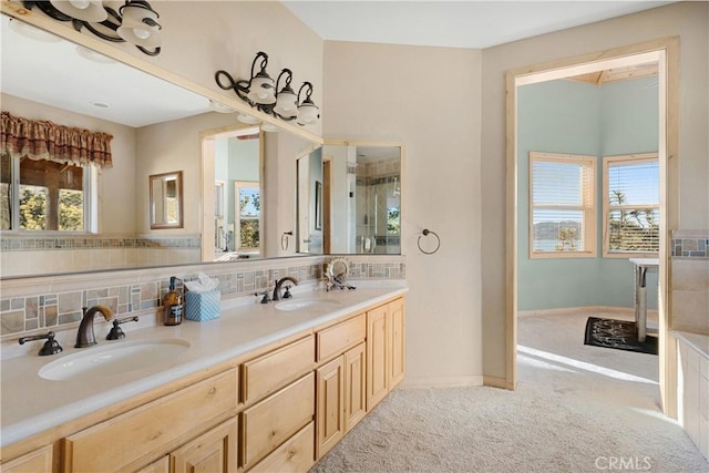 bathroom with backsplash and vanity