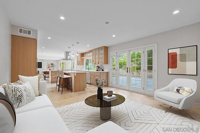 living room with french doors