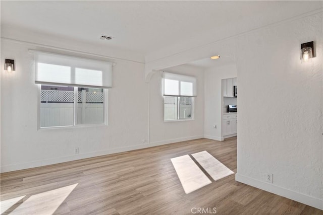 empty room with light wood-type flooring and a healthy amount of sunlight