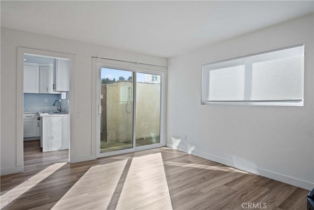 unfurnished room with dark wood-type flooring and sink