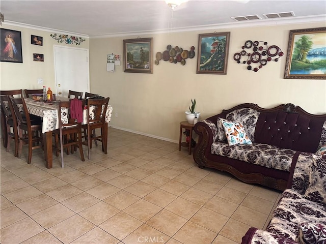 tiled dining area with crown molding