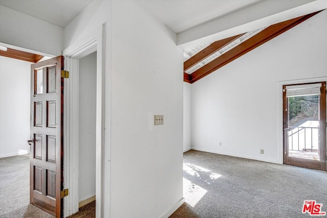 interior space with lofted ceiling with beams