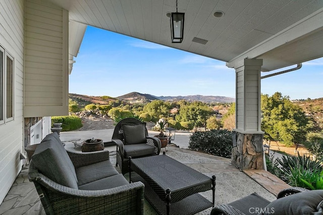 view of patio featuring a mountain view