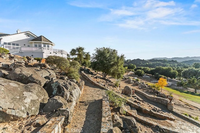 exterior space featuring a mountain view