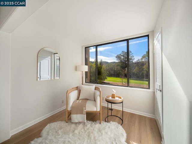 living area featuring a healthy amount of sunlight and hardwood / wood-style floors