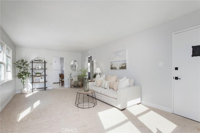 living room featuring light colored carpet