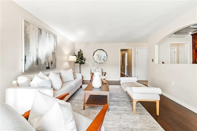 living room with hardwood / wood-style flooring