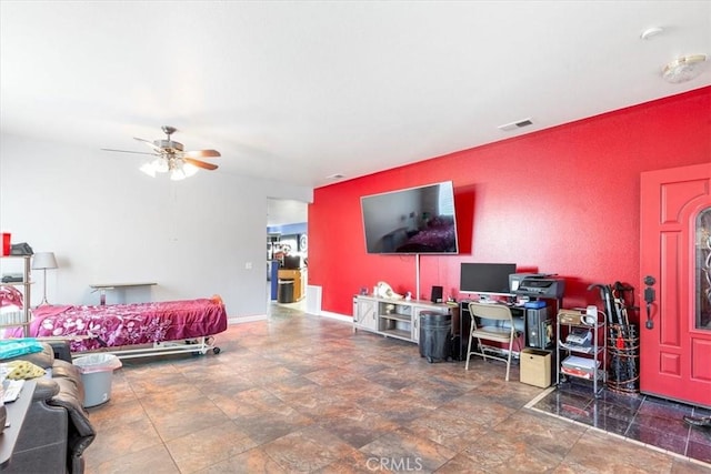 living room with ceiling fan