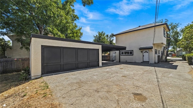 exterior space with a garage